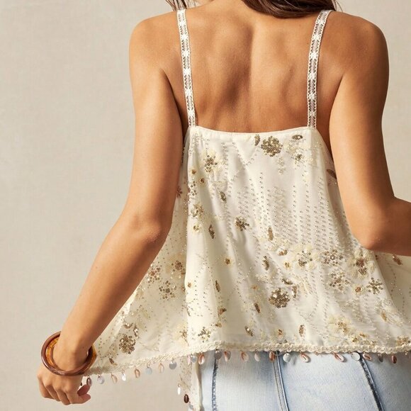 Boho Women's Sequined Ruffle Hem Elegant Camisole top - Picture 7 of 7